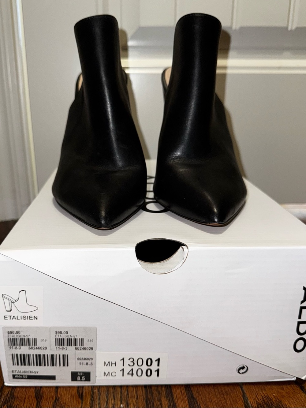 Aldo Black Pointed Leather Slip-On Mules